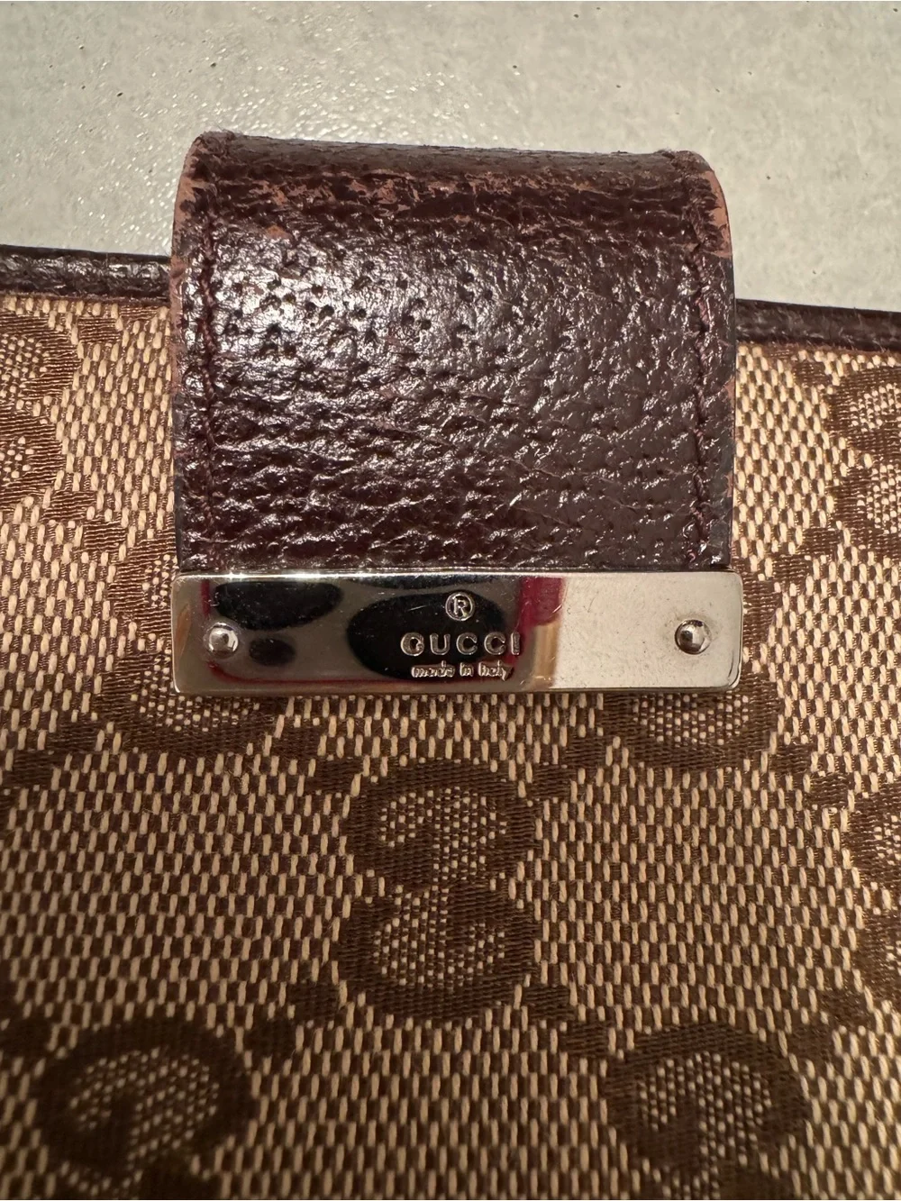 Gucci Brown GG Canvas agenda or Passport Cover with Leather Snap